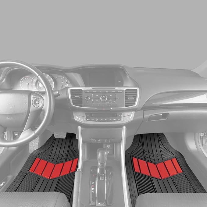 BDK Rubber Car Floor Mats All Weather Waterproof 4-Piece Sporty Two-Tone Design - Image 2