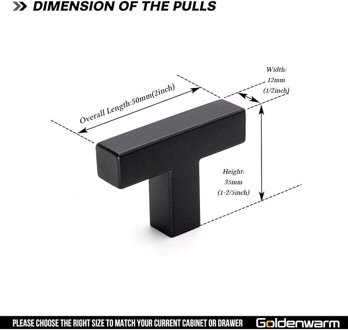 goldenwarm 10 Pack Black Cabinet Knobs T Bar - Image 2