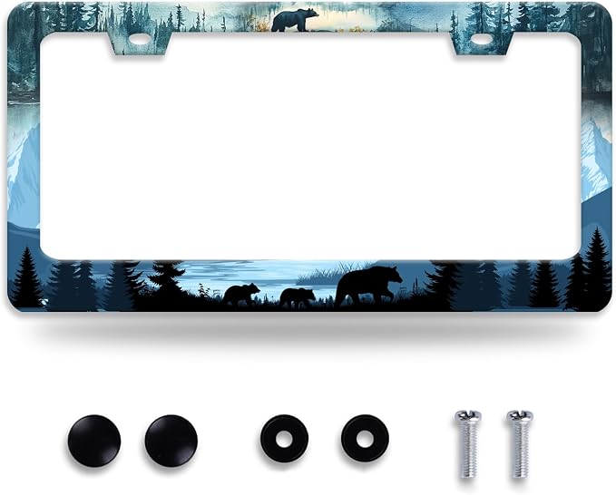Bear License Plate Frame Forest Mama Bear License Plate Holder Funny by NEWCOCO