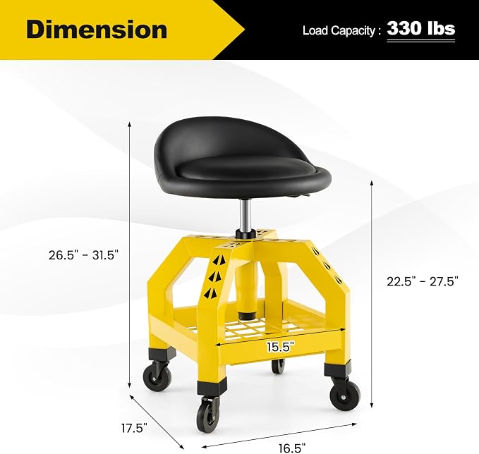 Goplus Rolling Garage Stool, 22.5”-27.5” Adjustable Mechanic Chair - Image 3