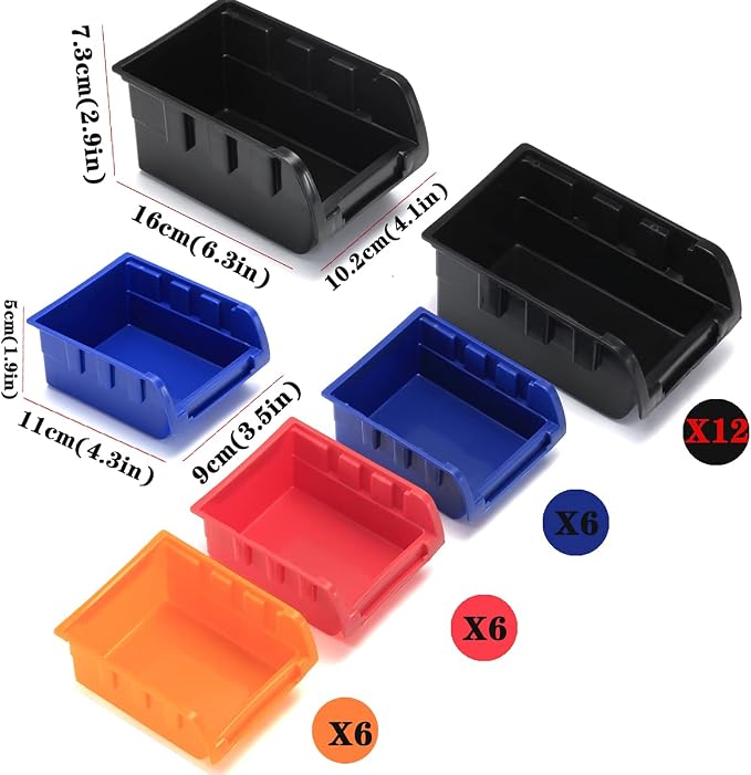 Wall Mounted Storage Bins Parts Rack 4 Colors Bin Organizer Garage Plastic Shop - Image 3