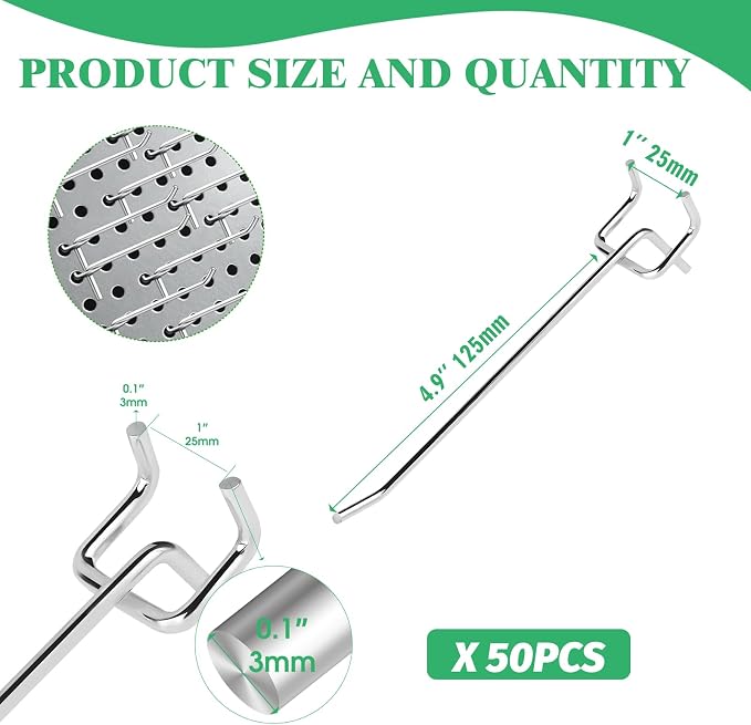 50Pcs 6"/15CM Pegboard Hooks Assortment Set, Metal Peg Board Hooks - Image 2