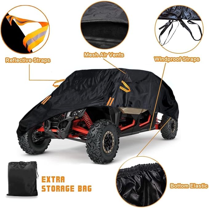 Waterproof UTV Cover, Heavy Duty Black Oxford Cloth All-Weather Protection UTV - Image 7