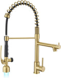 Fapully Single Handle High Arc Brushed Gold Pull Down Kitchen Faucet LED by Fapully
