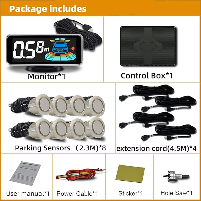 Car 8 Parking Sensors Kit Assist System Reverse Front and Rear Reverse Radar - Image 2