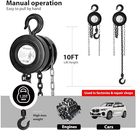 SPECSTAR Hand Chain Hoist 1 Ton 2200 Lbs Capacity 10 Feet - Image 5