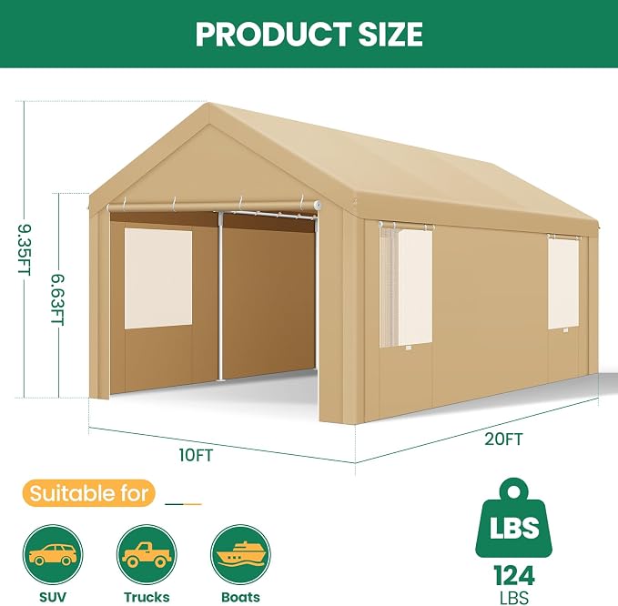 COBIZI Carports 10x20 Heavy Duty Car Canopy Garage - Image 6