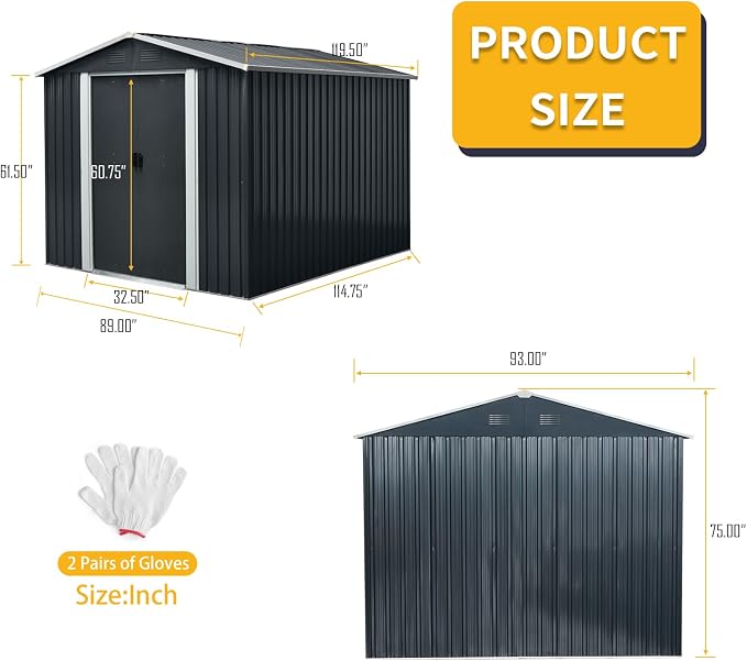 8x10 FT Outdoor Storage Shed, Metal Garden Shed - Image 4