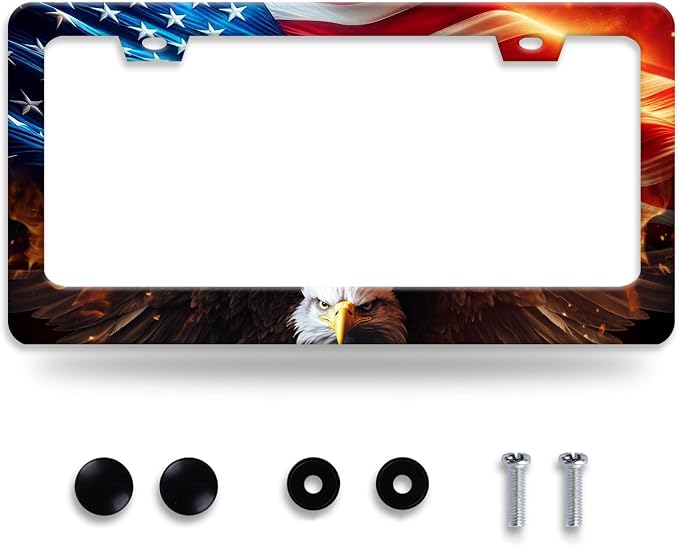 American Flag Bald Eagle License Plate Frame Patriotic License Plate Frames by NEWCOCO