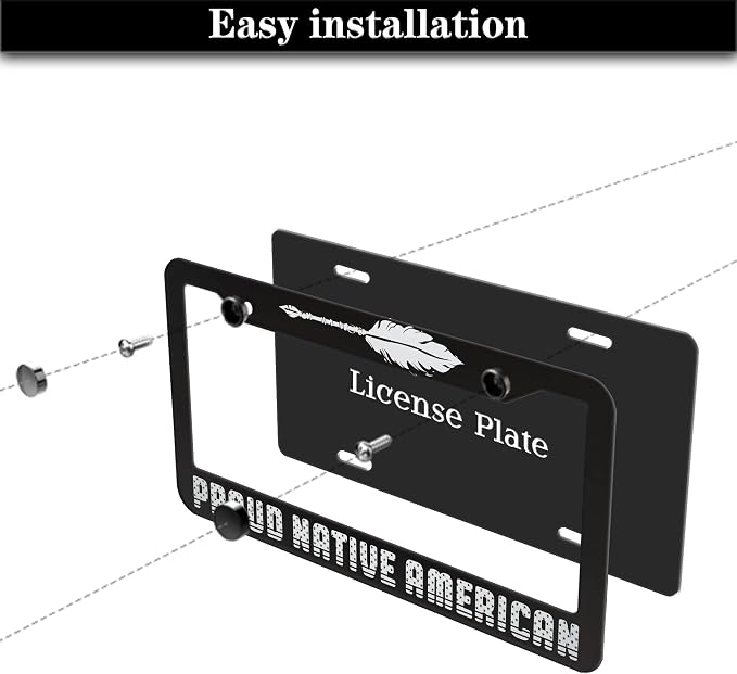 License Plate Frames Black and White License Plate Holder Proud Native American - Image 7