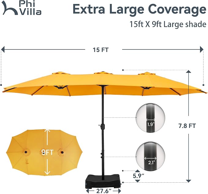 PHI VILLA 15ft Large Patio Umbrellas - Image 5