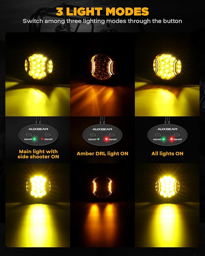 Auxbeam V-Ultra Series 7" 226W Side Shooter LED Offroad Lights, Amber DRL 3 - Image 4