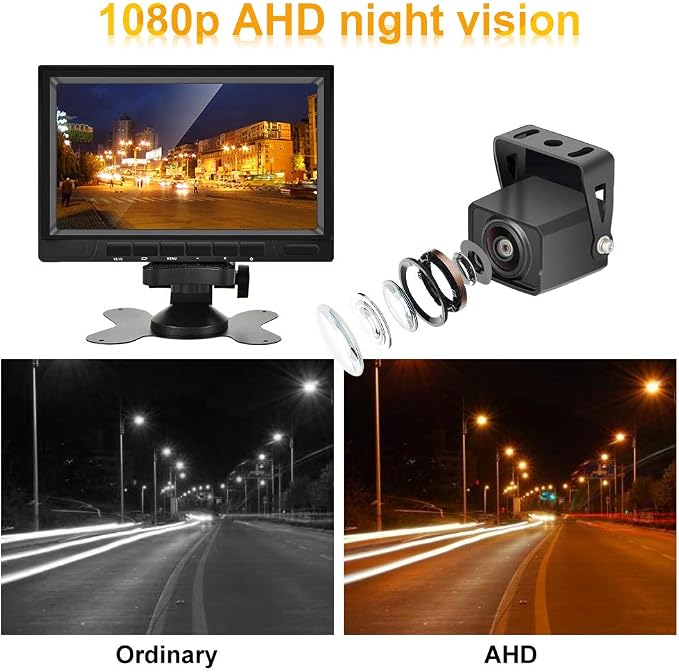 AHD Dual Backup Camera with 7'' 1080P DVR Monitor, Front and Rear View Camera - Image 4