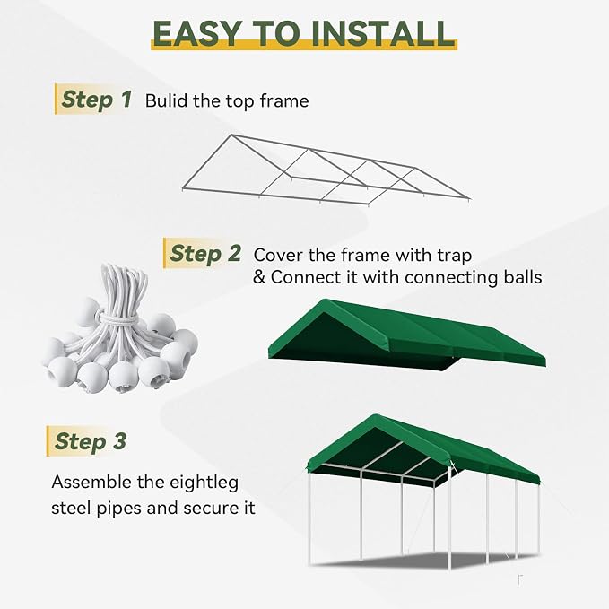 Aoxun 10x20 ft Heavy Duty Carport - Image 7