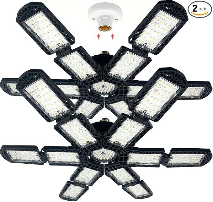 2 Packs LED Garage Light, Super Bright Screw in E26/E27 Ceiling Shop Work Lamp by PINSAI