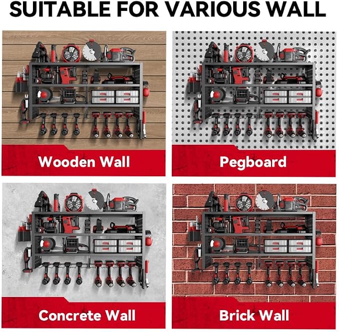 Power Tool Organizer Wall Mount, Heavy Duty 4-Tier Garage Storage Rack - Image 7