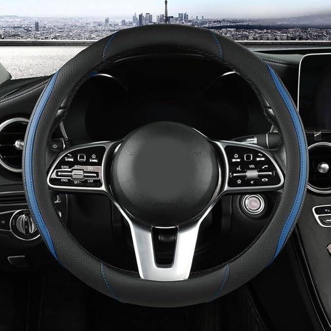 Car Steering Wheel Cover, Leather Steering Wheel Cover Blue Universal 14.5-15 by Szttswamp