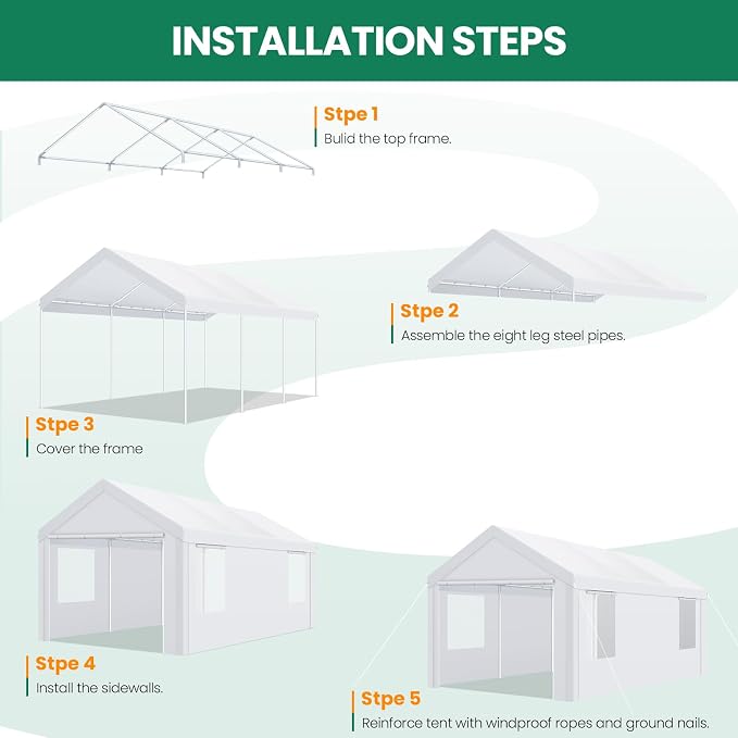 COBIZI Carports 10x20 Heavy Duty Car Canopy Garage - Image 7