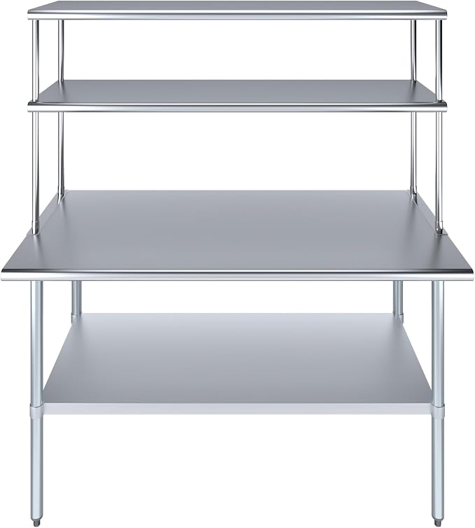 Amgood Stainless Steel Work Table Double Tier Overshelf | Metal Kitchen Prep - Image 2