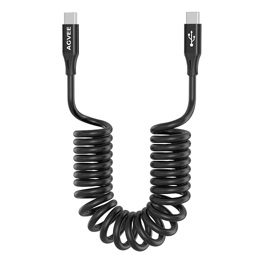 AGVEE 3ft Coiled Short USB-C to USB-C Charging Cable 60W PD Fast Charger Cord by AGVEE