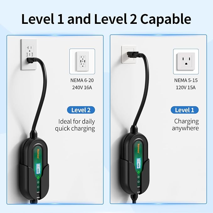 Level 1&2 Portable EV Charger, Adjustable 8-16A 110V-240V, Dual Plugs: NEMA - Image 4