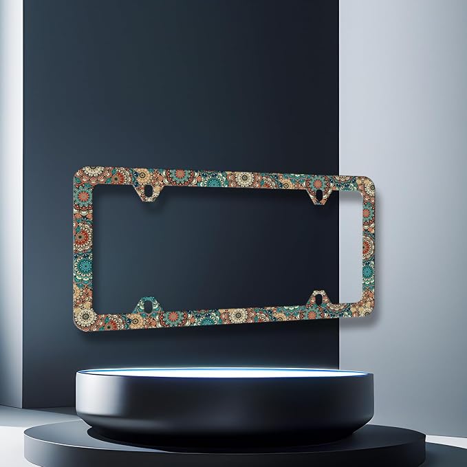 Vintage Mandala Flowers License Plate Frame Boho Floral License Plate Holder - Image 3