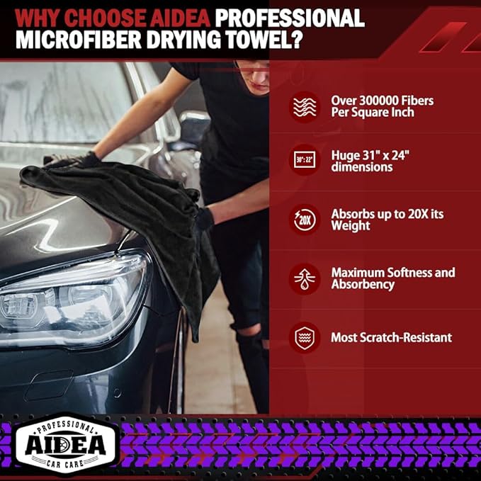 AIDEA Microfiber Towels for Cars-2PK, Large Professional Car Drying Towel - Image 2