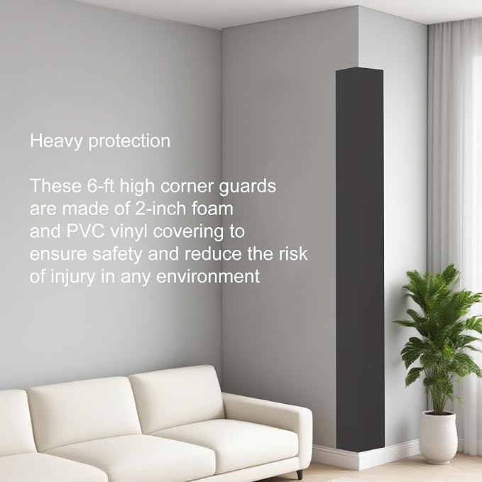2pcs 6ft Tall Wall Corner Guards Protectors, Heavy Duty 2" Thick Padding - Image 2