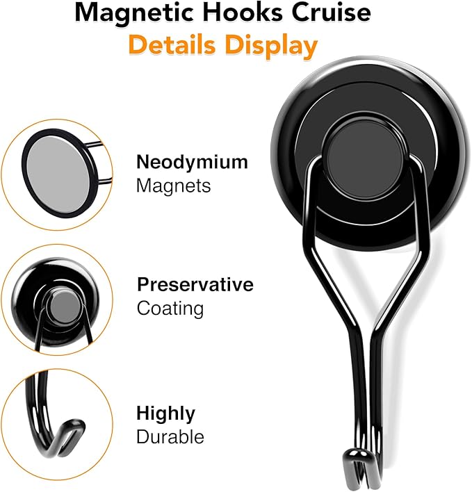 MIKEDE 110 LBS Black Magnetic Hooks, 6 Pack Swivel Swing Magnet Hooks Heavy Duty - Image 5