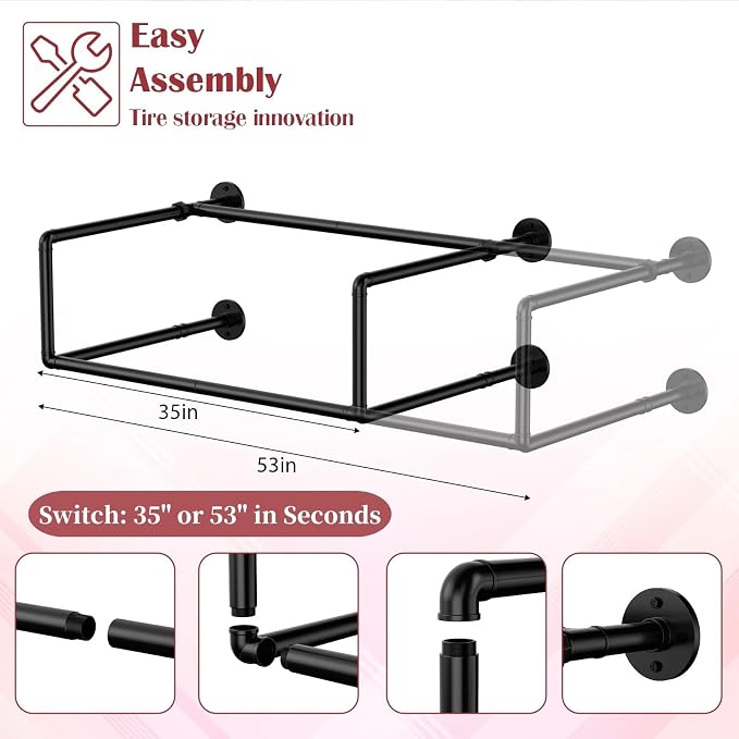 Vrisa Tire Rack Wall Mount Heavy Duty Adjustable Multi Tire Storage Rack - Image 2