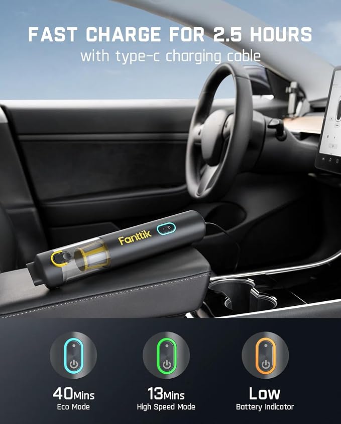 Fanttik Slim V8 APEX Car Vacuum, 4-in-1 Portable Mini Cordless Vacuum - Image 4