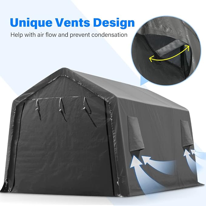 ADVANCE OUTDOOR 10X15 ft Garage Shelter Steel Metal Peak Roof Portable Storage - Image 2