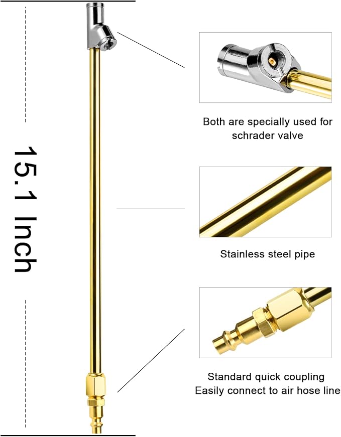 2-Way Connection 13.8" Extended Air Chuck Set, 1/4 in FNPT Straight Foot Dual - Image 2