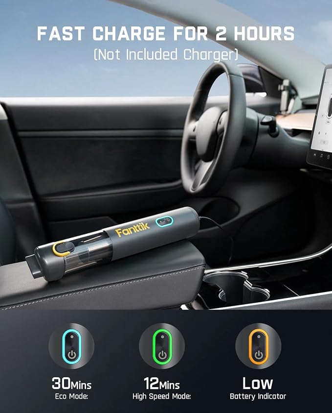 Fanttik Slim V8 Mate Cordless Car Vacuum Suction Power 12000Pa, Portable Mini - Image 3