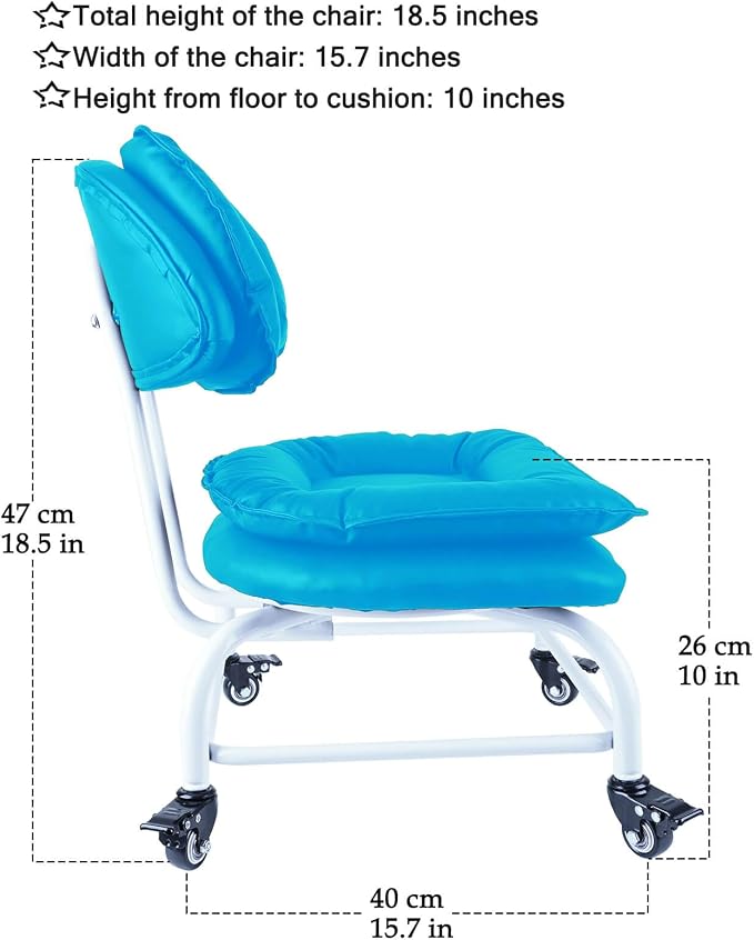 Rolling Stool Wide Seat with Back Rolling Chair 4 Wheels with Brakes - Image 4