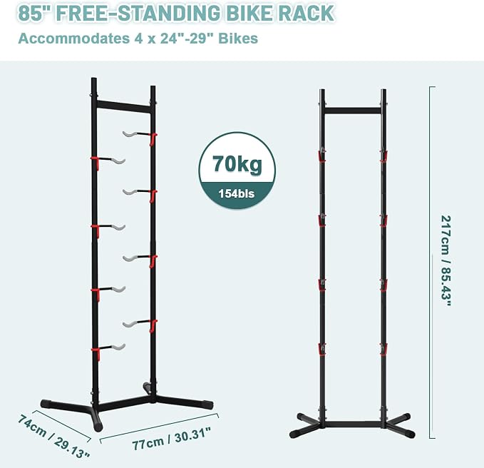 Urban Deco 2-4 Bike Storage Rack Garage Max154lbs, Freestanding Indoor Bike Rack - Image 5