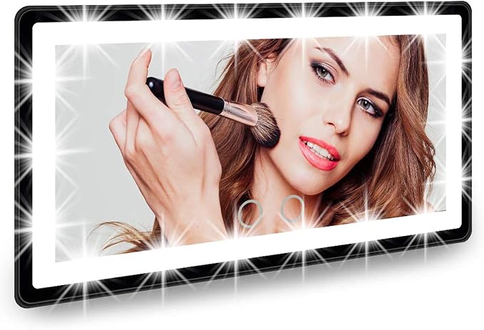 Car Visor Vanity Mirror with Rechargeable LED Lights, 3 Light Modes & Dimmable by Feisate