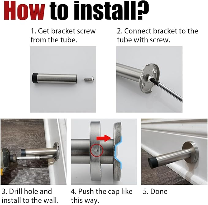 JQK Door Stopper Black, 304 Stainless Steel Thicken 1mm Sound Dampening Door - Image 3