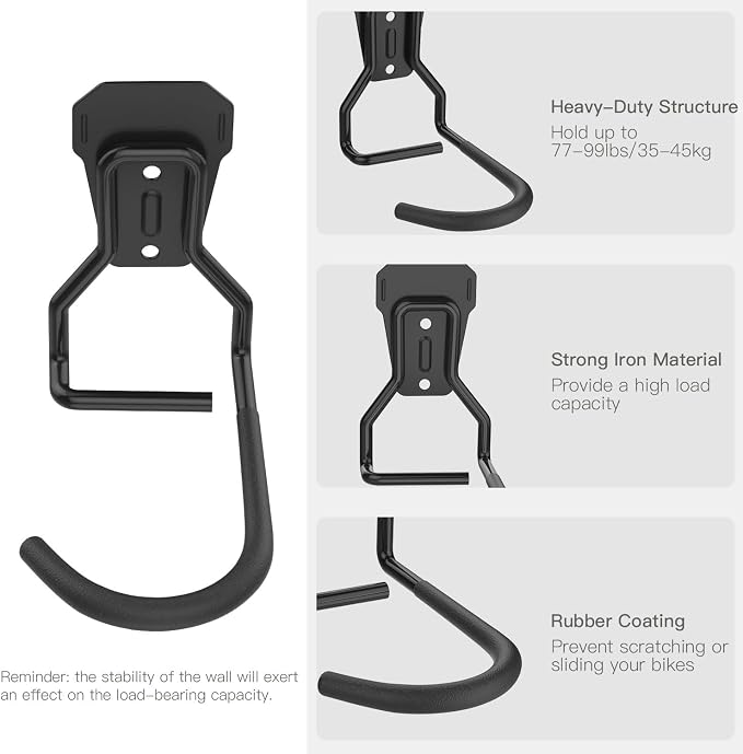 Bike Wall Mount with Fixed Hook, Heavy Duty Bike Storage Rack, Bike Rack - Image 4