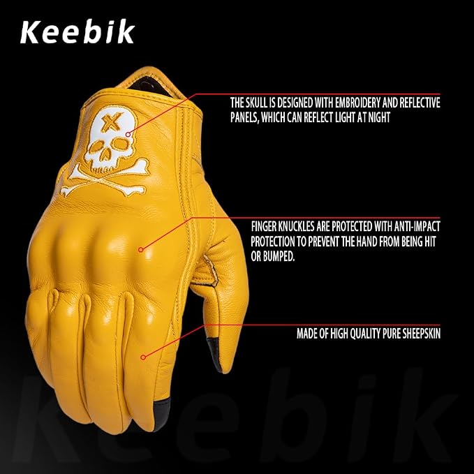 Goatskin Leather Motorcycle Motorbike Powersports Racing Gloves Reflective - Image 2
