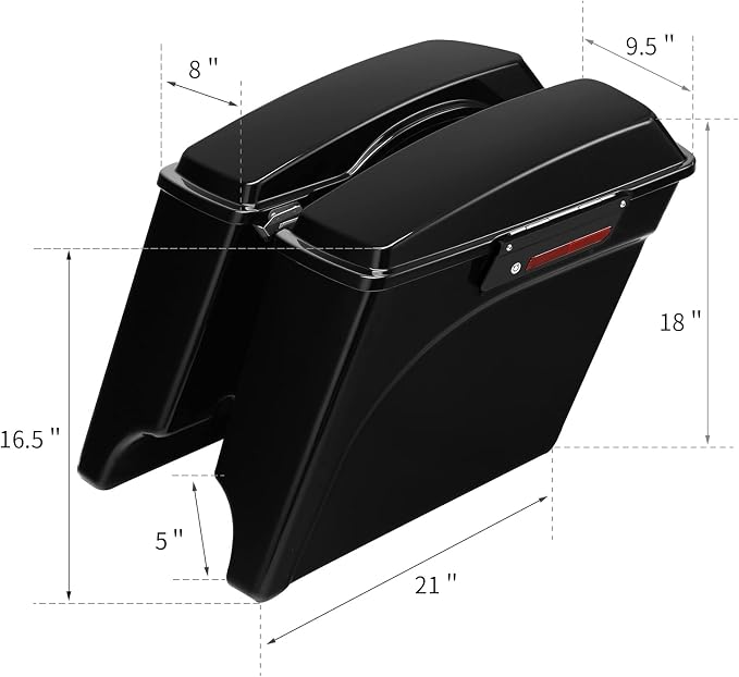 XFMT Motorcycle Stretched Saddlebags Vivid Black 5" Extended Hard Saddle Bags - Image 4