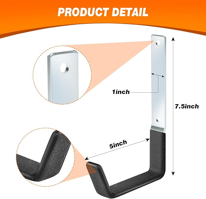 Ladder Hangers for Garage Wall Garage Hooks Heavy Duty Wall Hooks Set of 4 Tool - Image 2