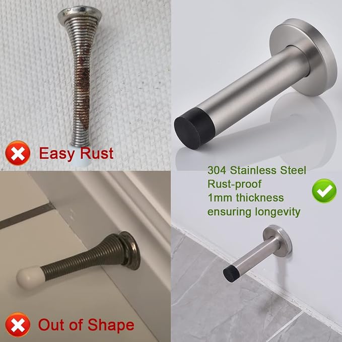 JQK Door Stopper Black, 304 Stainless Steel Thicken 1mm Sound Dampening Door - Image 9