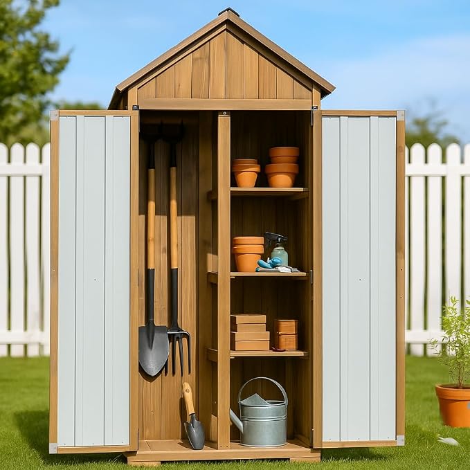 Outdoor Storage Cabinet – Weatherproof Wood & Metal Storage Shed - Image 2