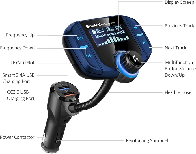 Upgraded Bluetooth FM Transmitter, Wireless Radio Adapter Hands Free Car Kit - Image 2