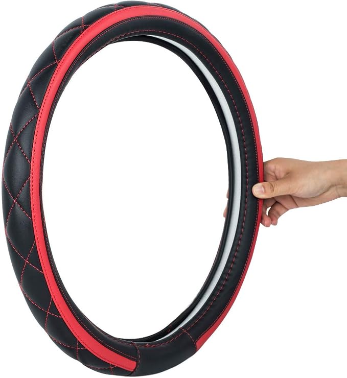 CAR PASS Sporty Quilting Leather Universal Fit Steering Wheel Cover, Fit - Image 8