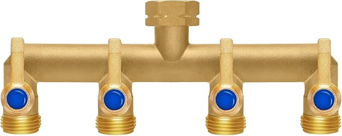Brass Garden Hose Splitter, 4 Way Hose Splitter, Outdoor Hose Splitter by Unknown