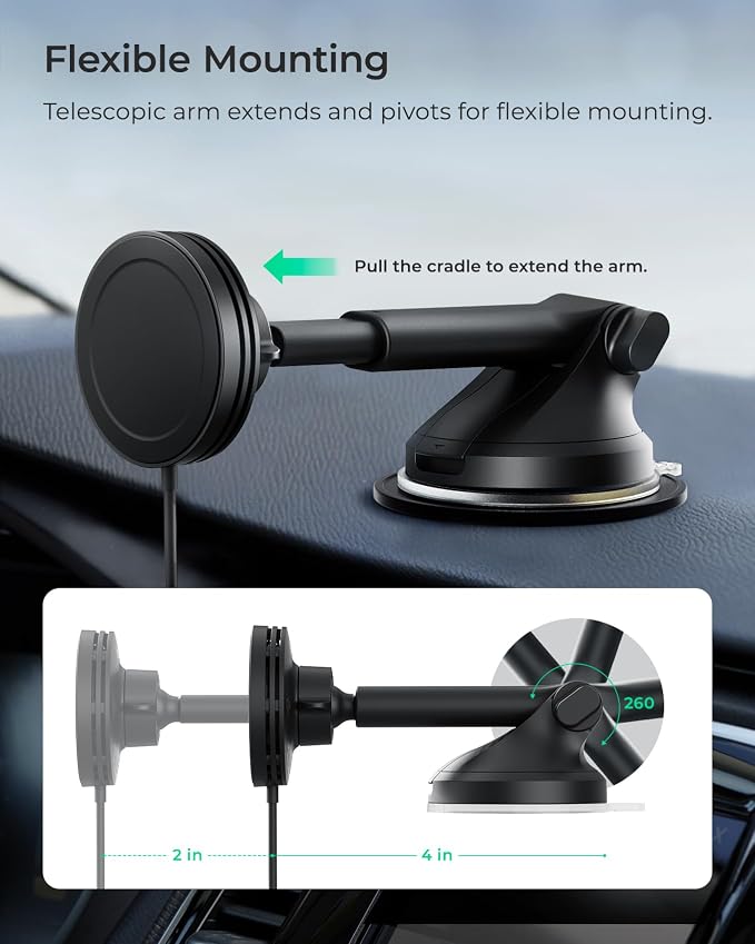 iOttie Velox Qi2 Mini 15W Wireless Charger Car Mount - Image 5