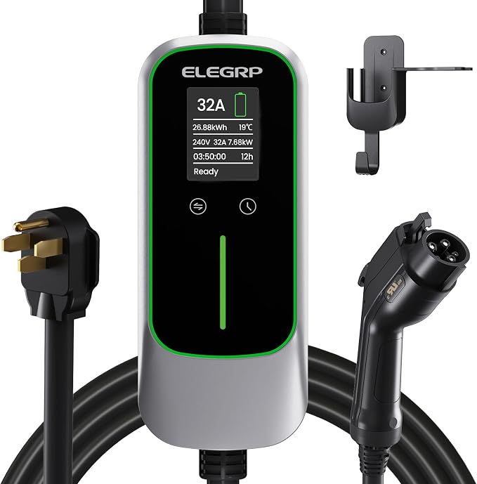 ELEGRP Level 2 EV Charger for Home, 32 Amp, ETL Certified, PBE & LCD Technology by ELEGRP%7CELEGROUP