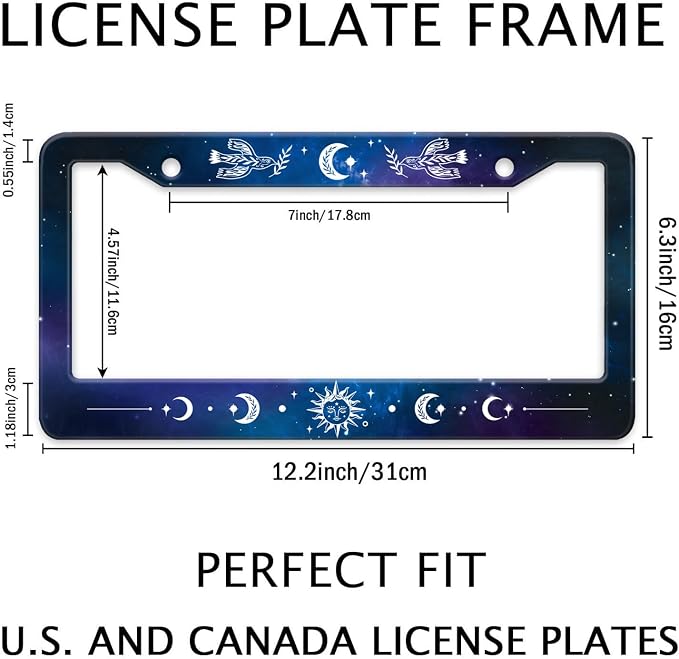 Starry Sun Moon License Plate Frame, Night Sky Moon Phase License Plate Holder - Image 2